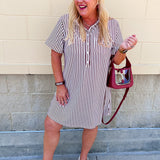 Cabernet striped collared mini dress