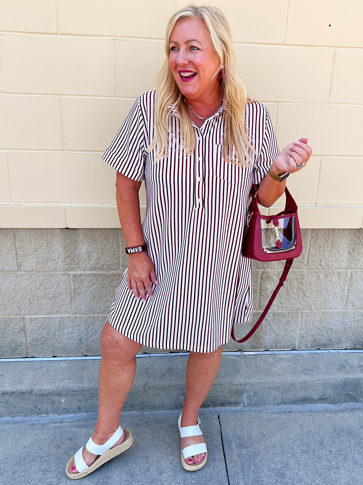 Cabernet striped collared mini dress