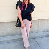 Sweet Stitch Ruffle Sleeve Woven Top in Black
