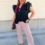 Sweet Stitch Ruffle Sleeve Woven Top in Black