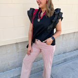 Sweet Stitch Ruffle Sleeve Woven Top in Black