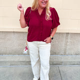 Sweetheart Smocked Ruffle Top in Garnet