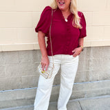 Sweetheart Smocked Ruffle Top in Garnet