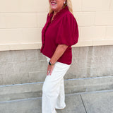 Sweetheart Smocked Ruffle Top in Garnet