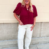 Sweetheart Smocked Ruffle Top in Garnet