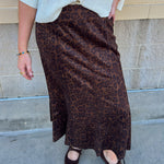 Brown cheetah print suede midi skirt