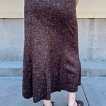 Brown cheetah print suede midi skirt