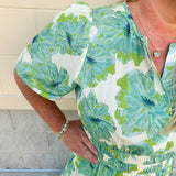 Midi-length dress with half sleeves, pintuck details, and a flattering elastic waist, designed in a lightweight fabric for summer styling