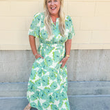 Midi-length dress with half sleeves, pintuck details, and a flattering elastic waist, designed in a lightweight fabric for summer styling