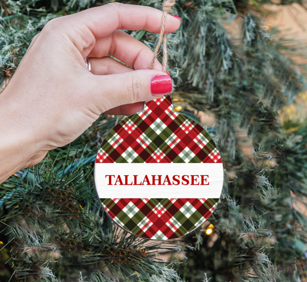 Tallahassee Plaid Bulb Ornament
