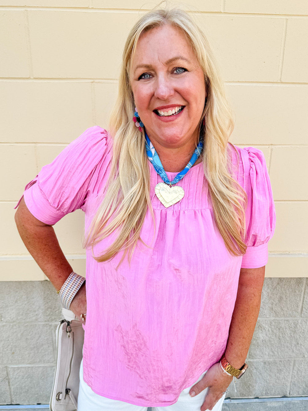 Terrace Blooms Pleated Top in Candy Pink
