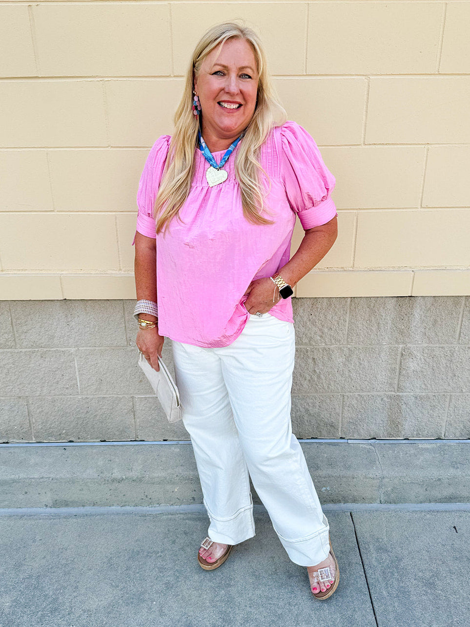 Terrace Blooms Pleated Top in Candy Pink