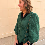 The Bloom Haven 3D Floral Top in Hunter Green