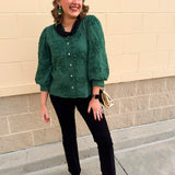 The Bloom Haven 3D Floral Top in Hunter Green
