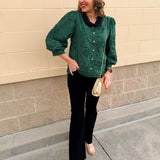 The Bloom Haven 3D Floral Top in Hunter Green
