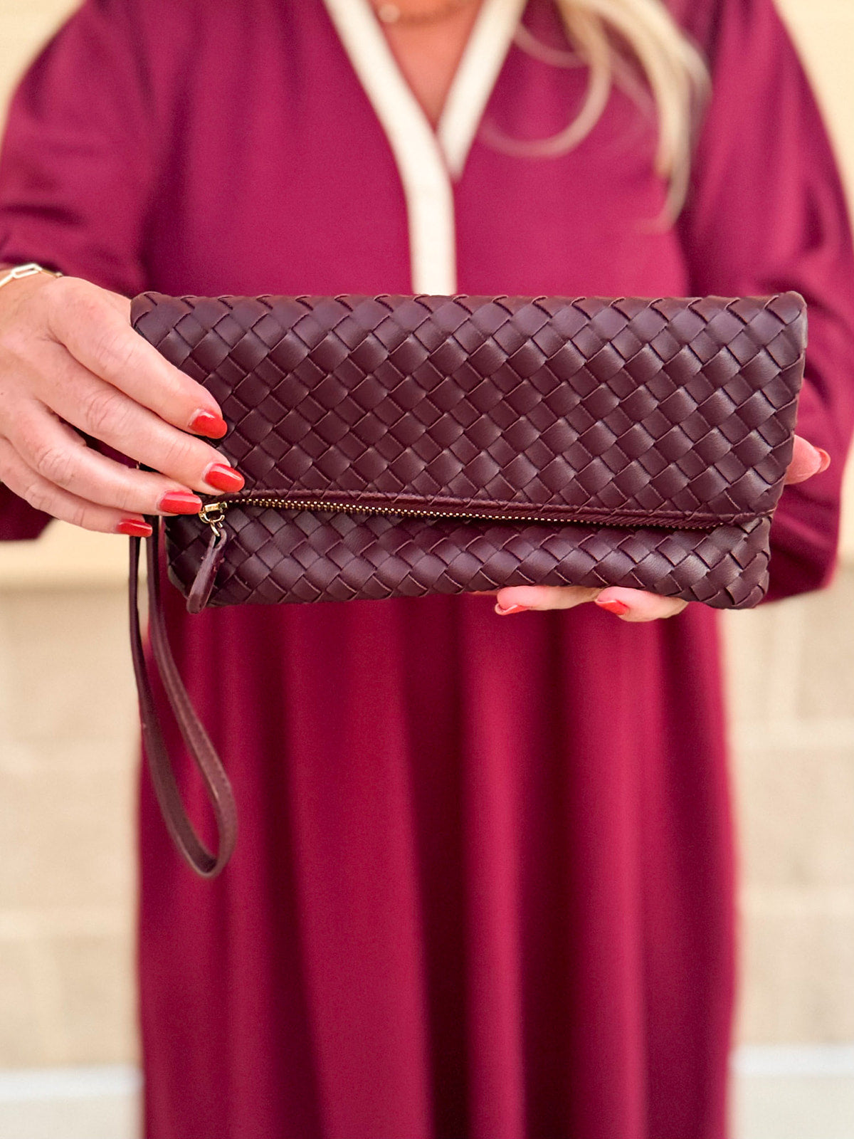 After Hours Merlot Clutch with Wrist Strap - The Pink Pineapple 850