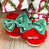 Velvet Bow Holiday Slippers