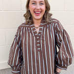 Harvest Charm Split Neck Stripe Top