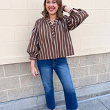 Harvest Charm Split Neck Stripe Top