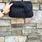 Midnight Glam Pleated Bow Clutch