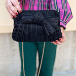Midnight Glam Pleated Bow Clutch