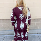 Crimson Chateau Damask Midi Dress