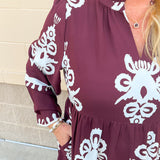 Crimson Chateau Damask Midi Dress