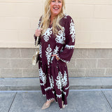 Crimson Chateau Damask Midi Dress