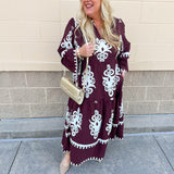 Crimson Chateau Damask Midi Dress