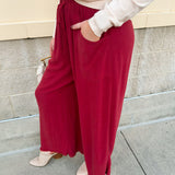 Fresh Breeze Frayed Wide Leg Linen Pants in Rust