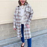 Harper Plaid Longline Shacket in Tan Cream