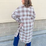 Harper Plaid Longline Shacket in Tan Cream