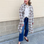 Harper Plaid Longline Shacket in Tan Cream