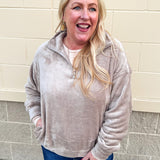 Warmth Whisper Fuzzy Quarter Zip in Tan