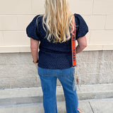 The Velvet Whisper Textured Puff Sleeve Top in Navy