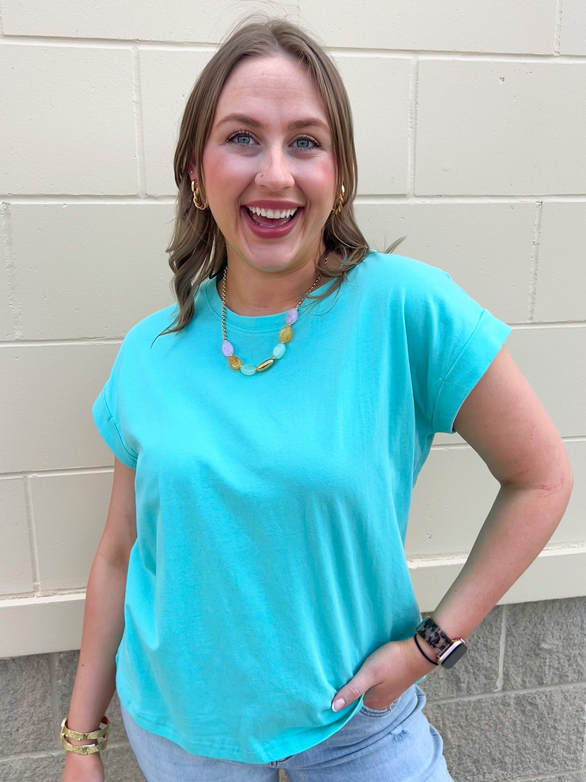 Mint cap sleeve top