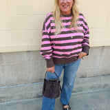 Tini Time Striped Relaxed Sweatshirt- The Pink Pineapple 850