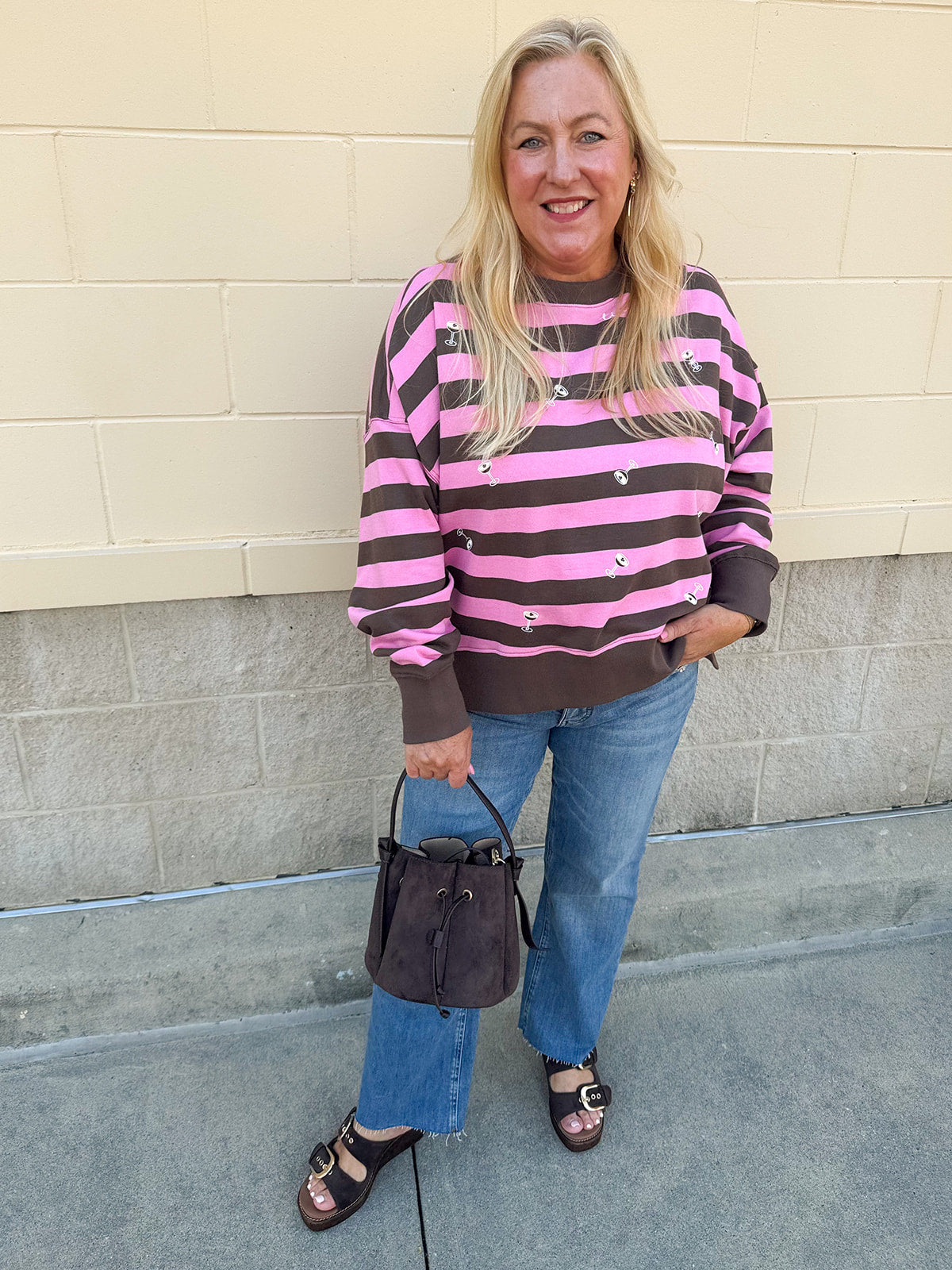 Tini Time Striped Relaxed Sweatshirt- The Pink Pineapple 850