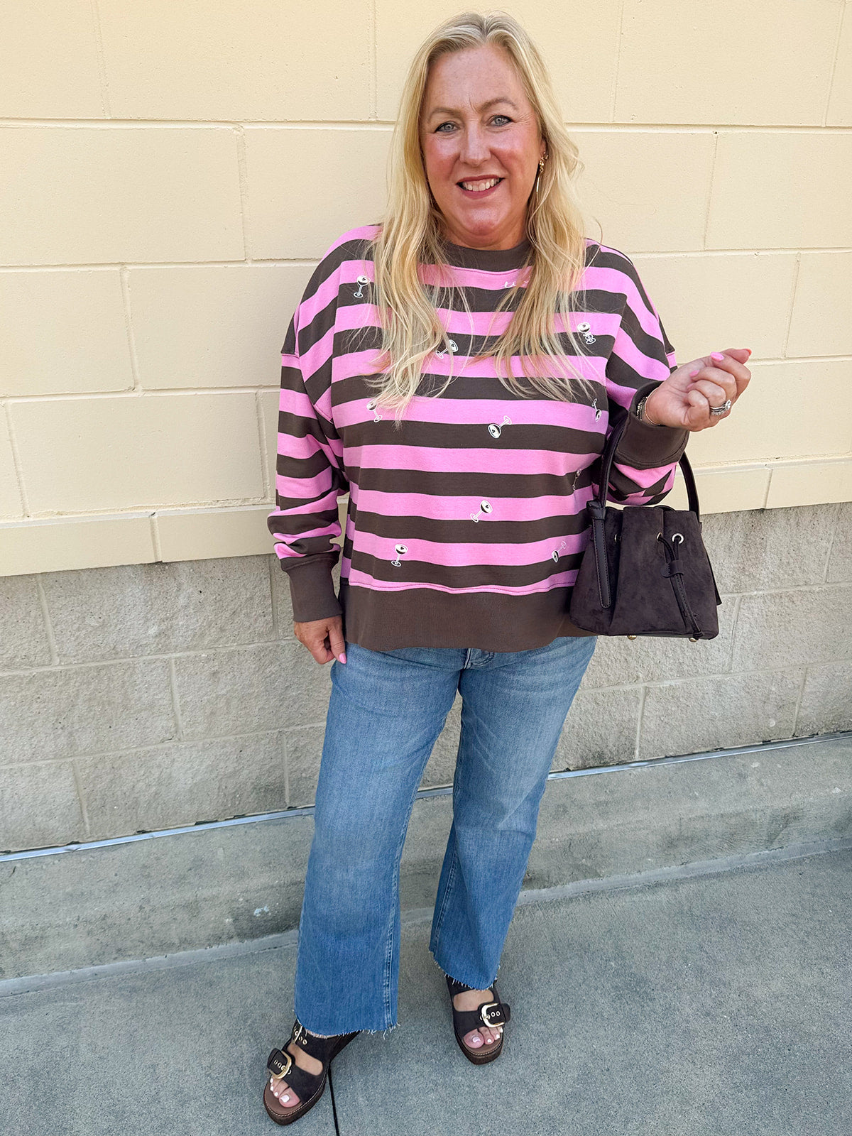 Tini Time Striped Relaxed Sweatshirt- The Pink Pineapple 850
