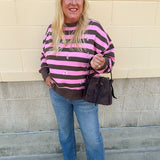 Tini Time Striped Relaxed Sweatshirt- The Pink Pineapple 850