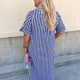 Tradition Stripe Button Up Maxi Dress in Navy