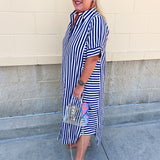 Tradition Stripe Button Up Maxi Dress in Navy