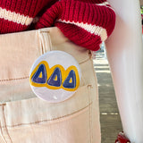 Tri Delta Blue Bubble Letters Button Pin