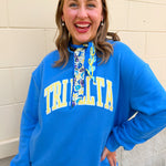 Tri Delta sorority mock neck sweatshirt with collegiate-inspired details and a cozy feminine fit.