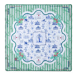 Twilight Waltz Mahjong Mat with dark green, deep blue, and holly design, neon green border