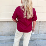 Victory Charm Button Up Blouse in Garnet