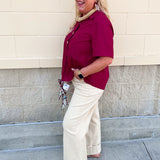 Victory Charm Button Up Blouse in Garnet
