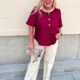 Victory Charm Button Up Blouse in Garnet