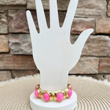 Vintage Charm Resin Stone Stretch Bracelet in Hot Pink