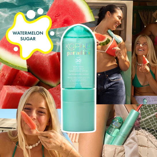 A clear SPF 30 body mist sunscreen in the Watermelon Sugar scent.